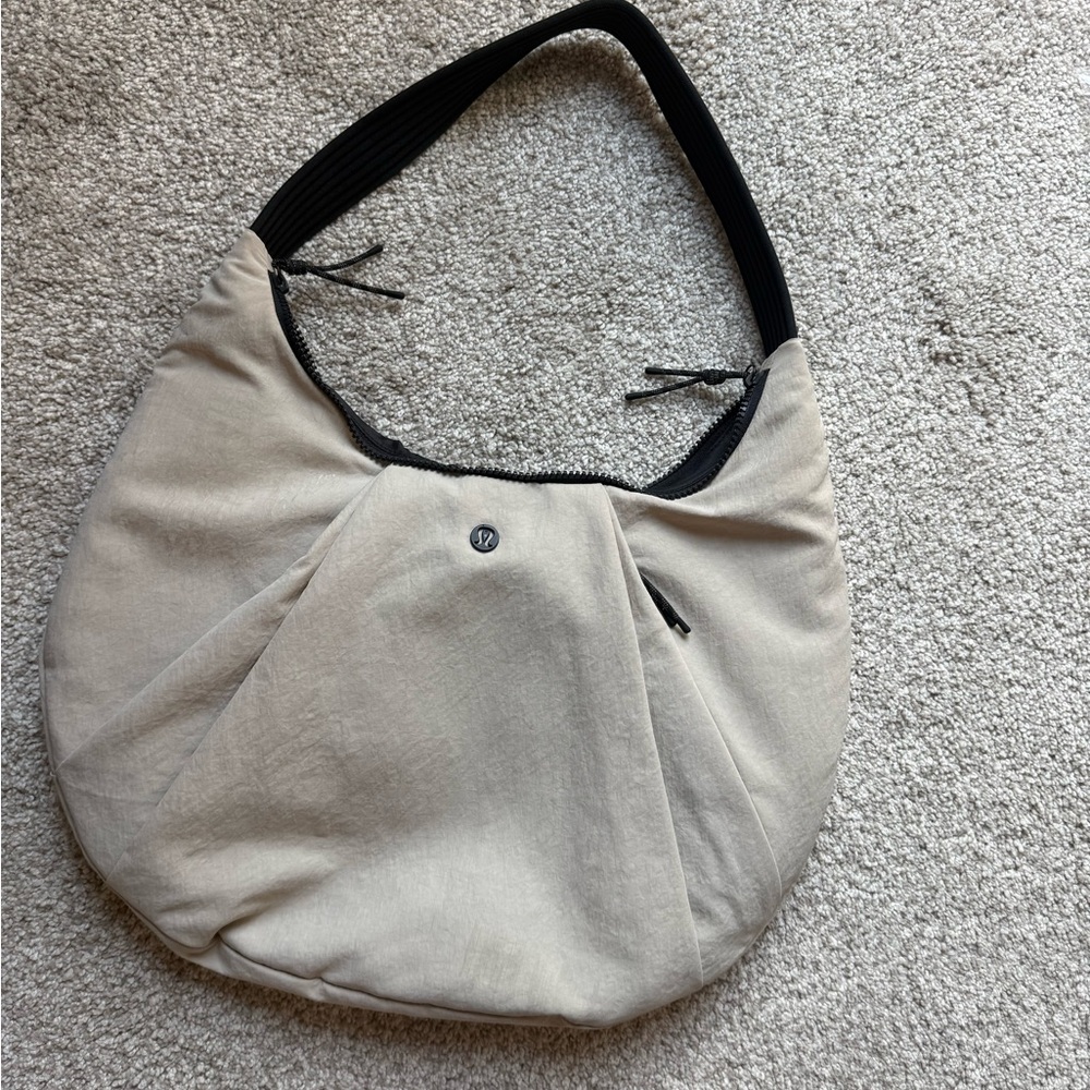 lululemon athletica Beige Hobo Shoulder Bag with Black Strap
